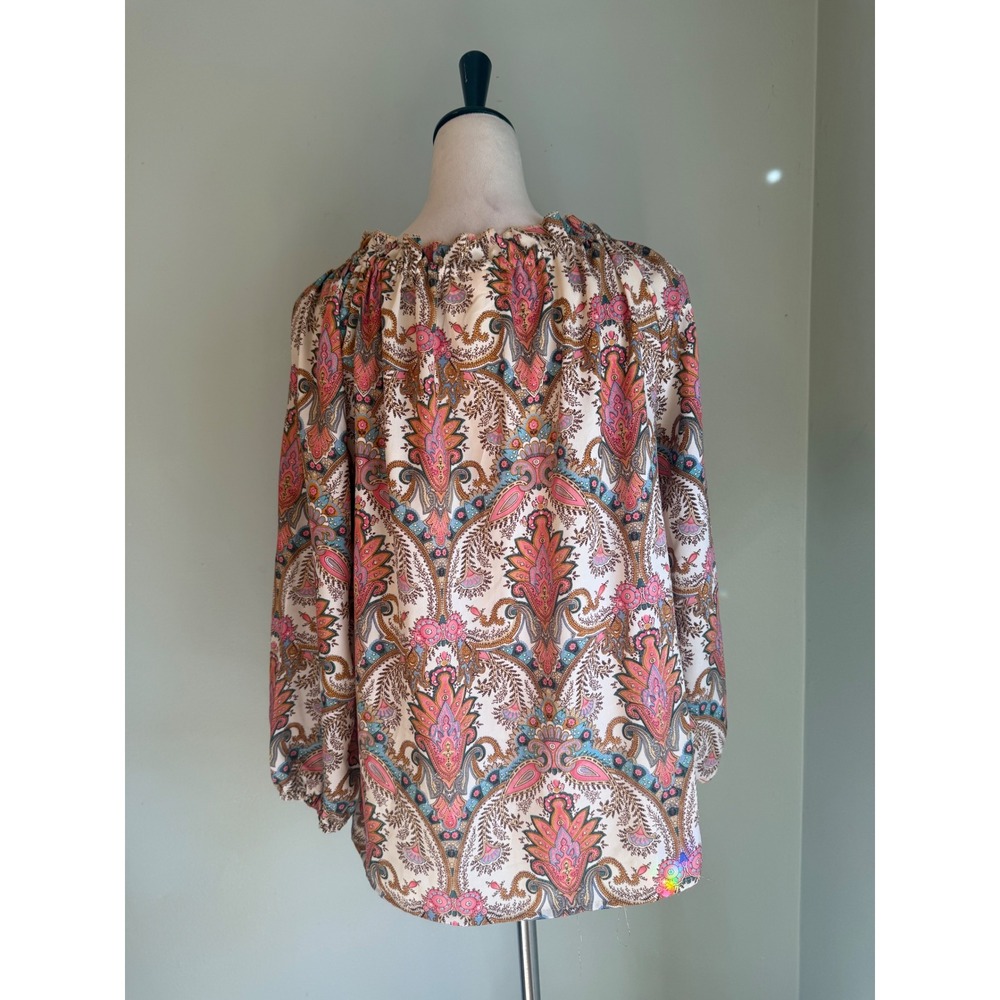 Boemo Paisley Tassel boho Blouse Pink Blue LongSleeve Top M shirt whimsi cottage - Picture 5 of 7